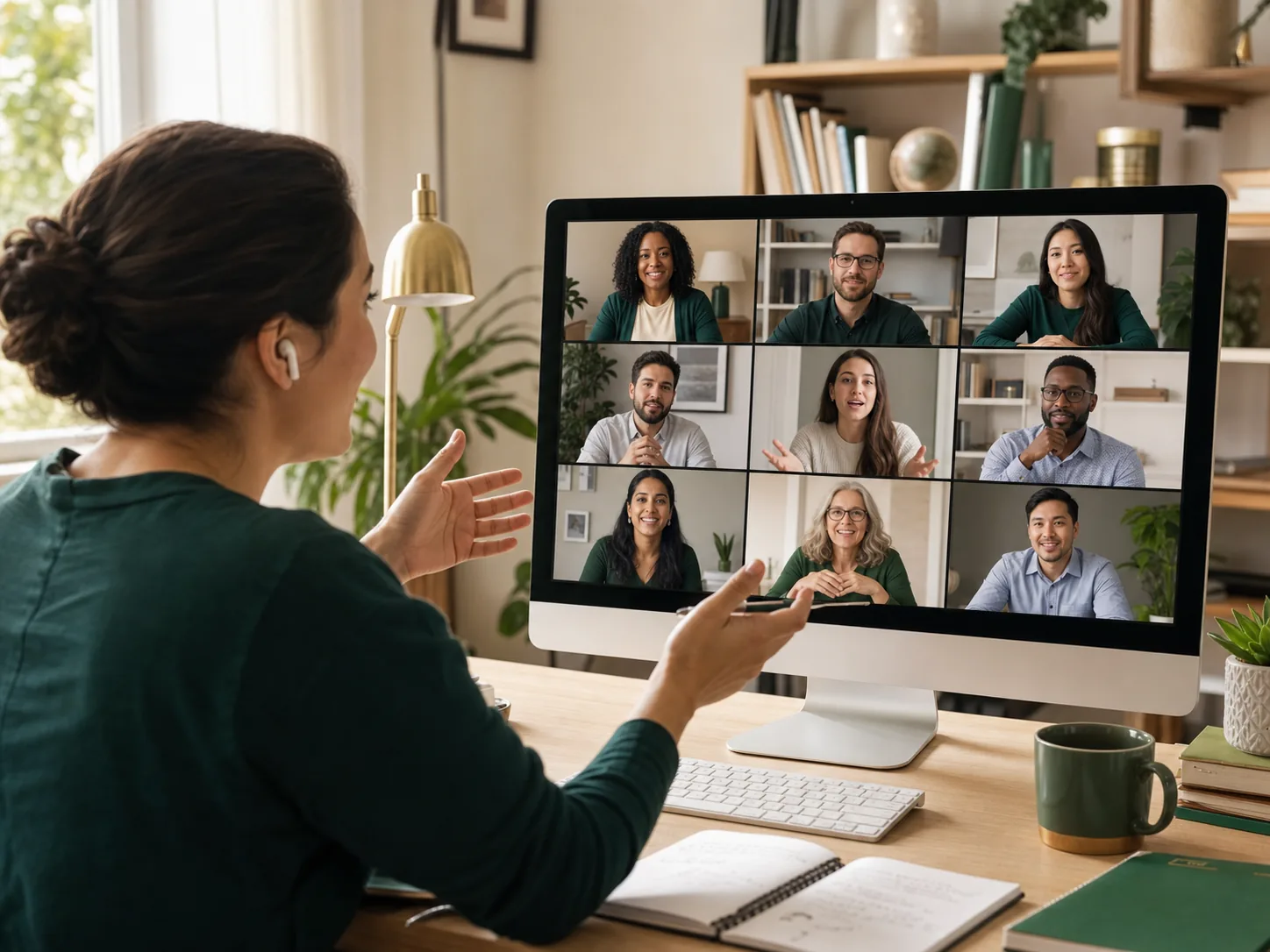 A working professional participating with a group in a live online seminar